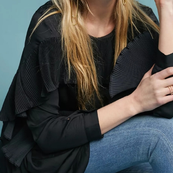 Anthropologie dRA Los Angeles Salinas Black Pleated Ruffle Mini Dress - Picture 2 of 10